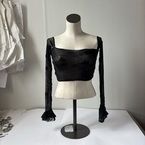 Elegant Black Sheer Long Sleeve Crop Top